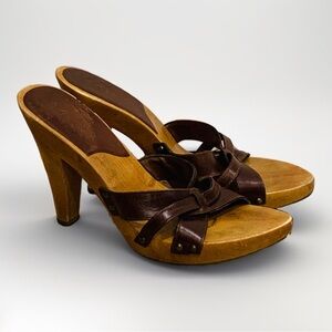 MIA Brown Leather Heels with Slingback and Open-Toe Design 1990 vintage